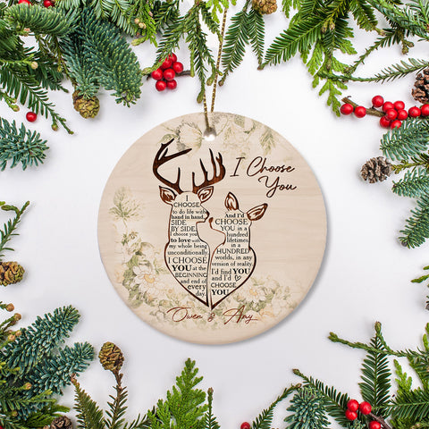 Deer Couple Ornament - I Choose You| Personalized Ornament for New Married Couple, Xmas Tree Decor for Husband and Wife| NOM84