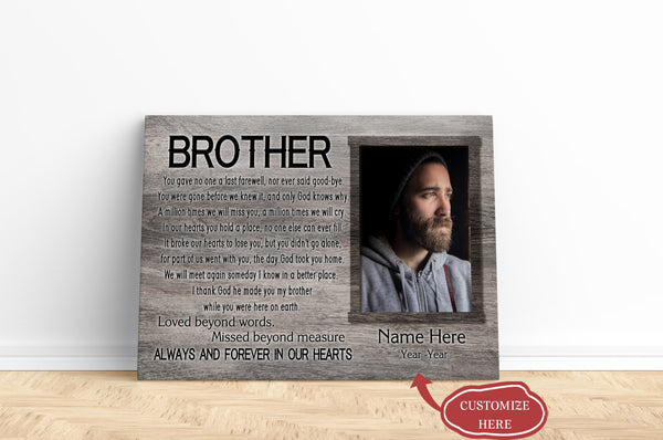 Brother Memorial Canvas - Personalized Memorial Canvas| Brother Memorial Canvas, Memorial Gift, Brother Remembrance| Sympathy, Bereavement Gift, Brother in Memory| T1072