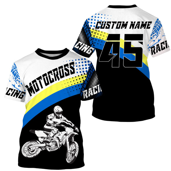 Custom motocross jersey blue UPF30+ men women kid dirt bike racing off-road motorcycle long sleeve NMS1003