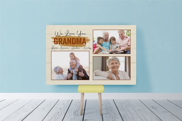 Grandma Personalized Canvas Custom Photo Collage, We Love You Grandma, Nana Mother's Day Gift| N2474