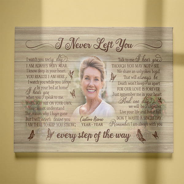 Personalized remembrance canvas - I never left you, Memorial sympathy gift loss Mom Dad Son Brother CNT09