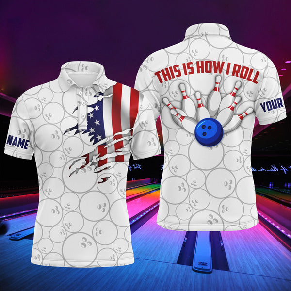 American Flag Bowling Polo Shirt for Men Bowlers, This Is How I Roll Funny Bowling Jersey NBP31