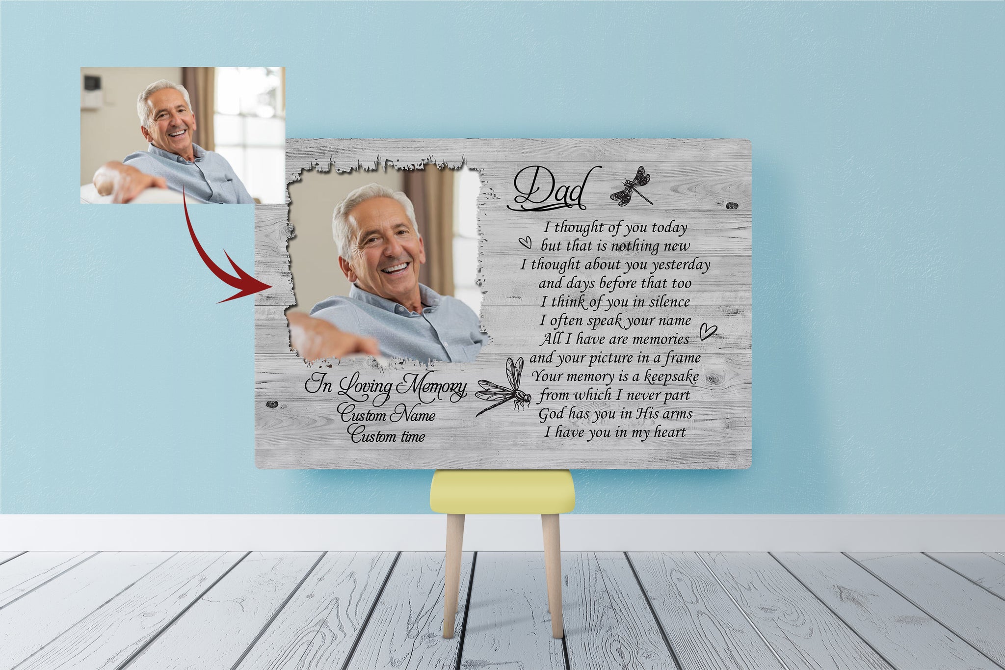 Dad Memorial Canvas - Personalized Photo&Name| I Thought of You Today| Dad Remembrance, In Heaven Father Memorial| Sympathy Gift for Loss of Father, In Memory| N2429