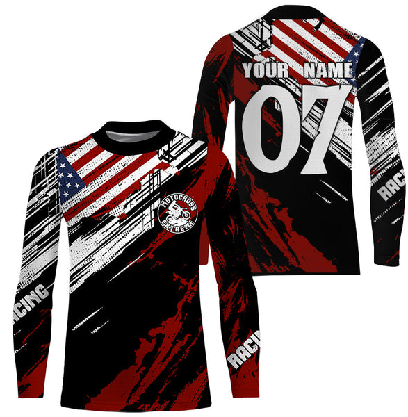 Personalized USA flag Motocross jersey UPF30+ dirt bike off-road shirt kid men women Patriotic PDT352