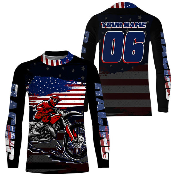 USA Motocross kid adult jersey personalized upf30+ patriotic off-road biker shirt motorcycle PDT438