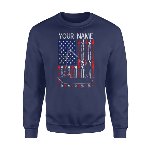 American flag 4th July fisherman kayak fishing custom name US fishing rod D05 NQS1244 - Standard Crew Neck Sweatshirt