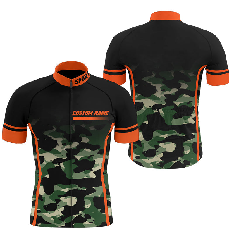 Camouflage Mens cycling jersey with back pockets UPF50+ Orange bike shirts Custom bicycle clothes| SLC187