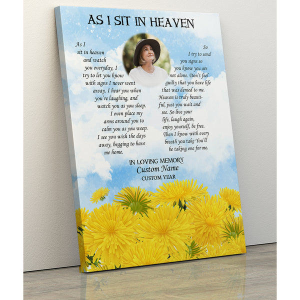 Custom memorial canvas, As I sit in heaven, Remembrance gift, Sympathy wall art loss mom dad brother CNT28