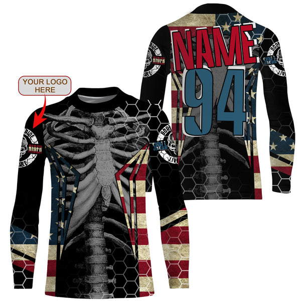 Custom logo racing jersey UPF30+ Patriotic chest bone motorcycle motocross offroad riders racewear NMS1015