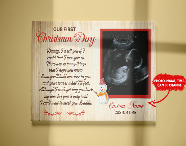 New Dad Canvas - Our First Christmas Day Canvas Custom New Dad Gift from Baby Bump First Christmas as Dad Expecting Father Daddy To Be Baby Reveal Pregnancy Announcement Gift- JC719