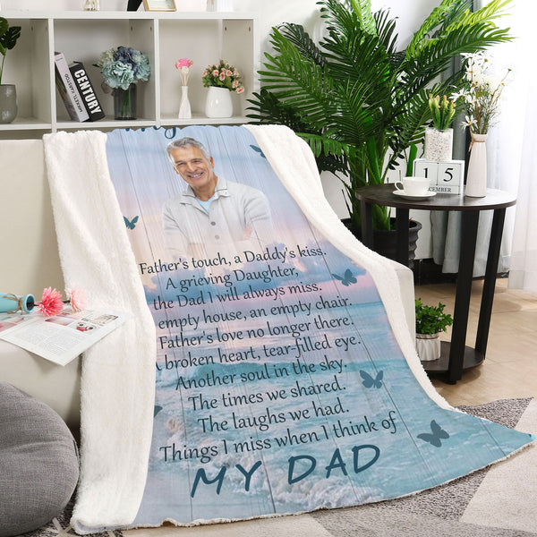 Father Memorial Blanket| Custom Photos| Father Remembrance Throw Blanket for Grieving Daughter, Angel Dad in Heaven| N1730 Myfihu