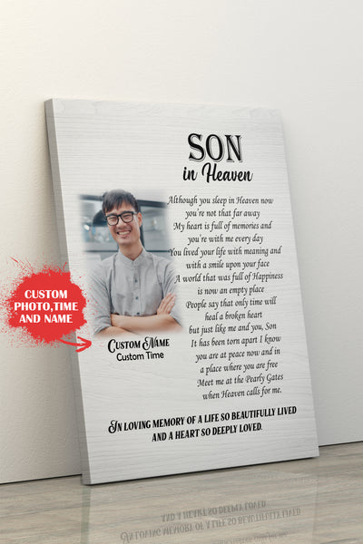 Son Remembrance Canvas - Son In Heaven Personalized Memorial Canvas for Son Sympathy Gift for Loss of Son In Loving Memory of Son Wall Art Bereavement Condolence Keepsake Canvas - JC758