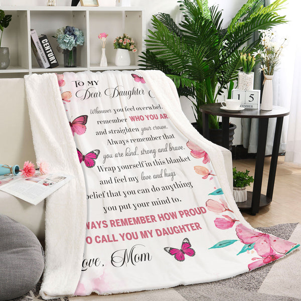 Personalized Blanket To My Daughter Straighten Your Crown Butterfly Fleece Blanket Comfort Gift for Daughter from Mom Daughter Blanket Gift for Christmas Birthday Graduation| JB254