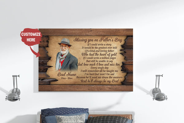 Missing You on Father's Day Personalized Dad Memorial Canvas, In Loving Memory Dad Remembrance Sympathy| N2591