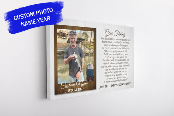 Personalized Memorial Canvas| Gone Fishing Wall Art| Fisherman Memorial Gift for Loss of Husband, Father, Fisherman, Fishing Sympathy Gift| Remembrance Bereavement Condolence Gift JC290