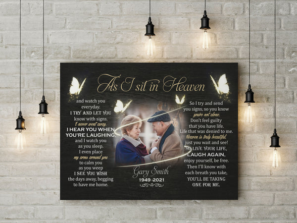 Personalized Memorial Gifts| As I Sit In Heaven Canvas Remembrance Canvas for Loss of Father Mother AP802