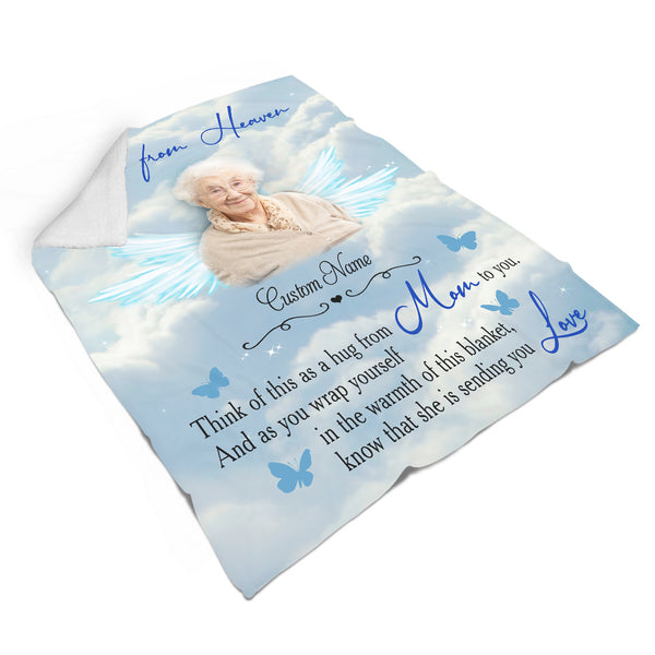 Personalized Memorial Blanket - Mom in Memory Picture Blanket Remembrance Throw - Hug from Heaven VTQ100