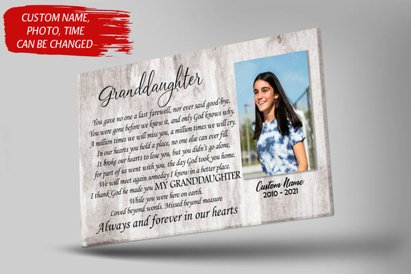 Granddaughter Memorial Canvas - Personalized Memorial Gift Sympathy Gift for Loss of Granddaughter In Loving Memory of Granddaughter Remembrance Canvas Bereavement Condolence - JC754