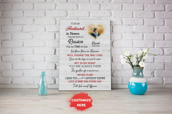 Husband Memorial Canvas - For My Husband in Heaven| Husband Remembrance, Memorial Sympathy Gift for Loss of Husband, In Memory Bereavement| N2434