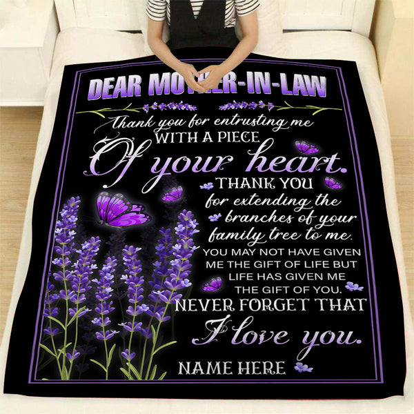 Personalized Blanket - Dear Mother-in-law Purple Floral Fleece Blanket Thoughtful Gift Blanket for Mother In Law on Mother's Day Birthday Christmas Present for Mother In Law - JB55