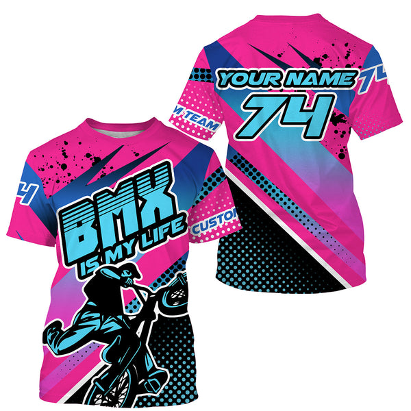 BMX Life pink BMX racing jersey Adult Kid cycling gear UPF30+ sun shirt youth motocross racewear| SLC133