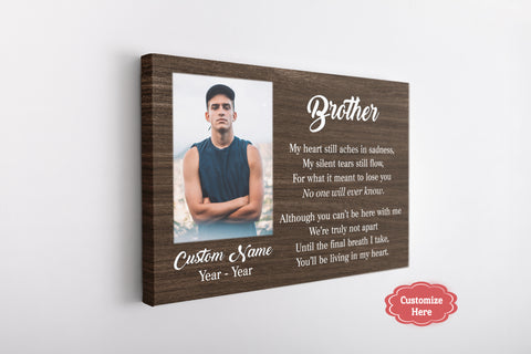 Brother Remembrance Personalized Canvas| Brother Living in My Heart| Brother Memorial Gifts, Sympathy Gifts for Loss of Brother, Bereavement Condolence| N2406