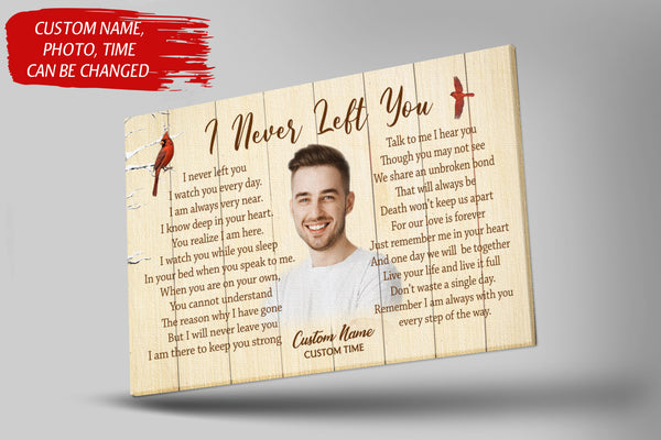 Personalized Memorial Canvas - I Never Left You Cardinal Memorial Gift Sympathy Gift for Loss of Loved One Father Mother Son In Loving Memory Canvas Remembrance Keepsake Gift - JC777