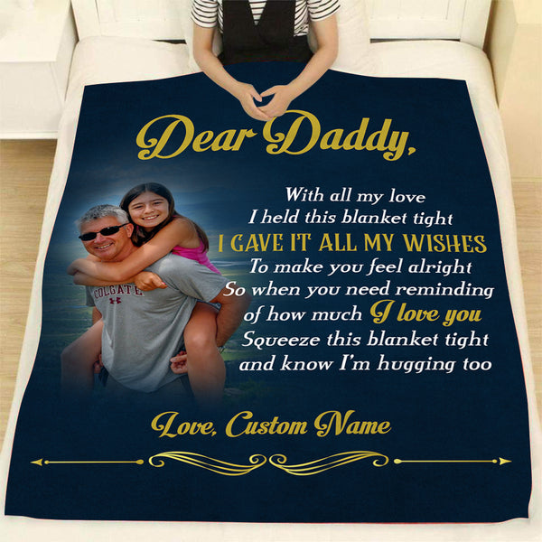 Dear Daddy Blanket| Personalized Blanket with Picture| Sentimental Gift for Father on Father's Day, Christmas, Birthday| Dad Gift JB189