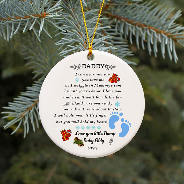 Daddy Ornament Love Message from Baby Bump - Custom Ornament| Dad To Be Gift New Dad Gift Pregnancy Announcement Baby Reveal Ornament on Christmas New Baby Christmas Ornament| JOR09