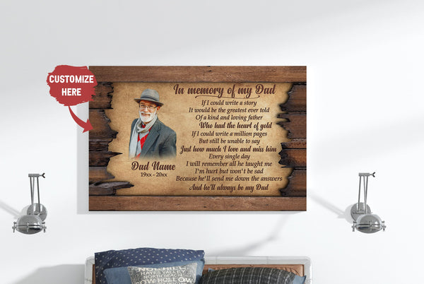 Dad in Memory Personalized Canvas Dad Remembrance on Father's Day, Sympathy Gift for Loss of Father| N2589