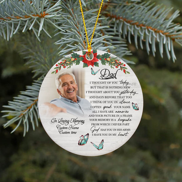 Dad memorial Christmas ornament ceramic personalized picture Dad in Heaven memory sympathy gift NOM233