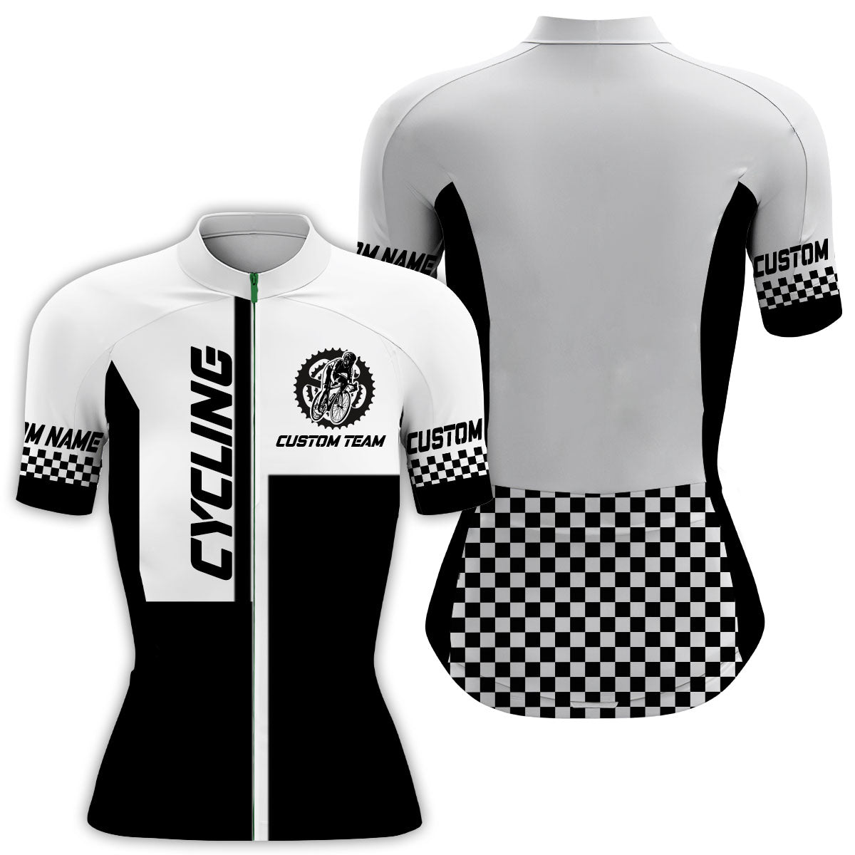 Black White women cycling jersey Custom UV cycle gear with 3 pockets full zipper Bicycling shirt| SLC120