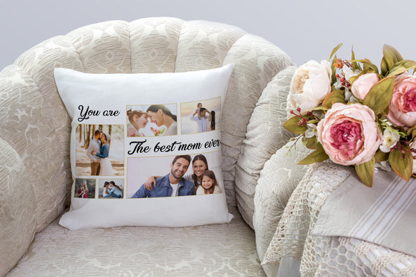 Best Mom Ever Personalized Pillow (Insert Included) Mother's Day Gift Custom Photo Collage 1-side Print NPL120