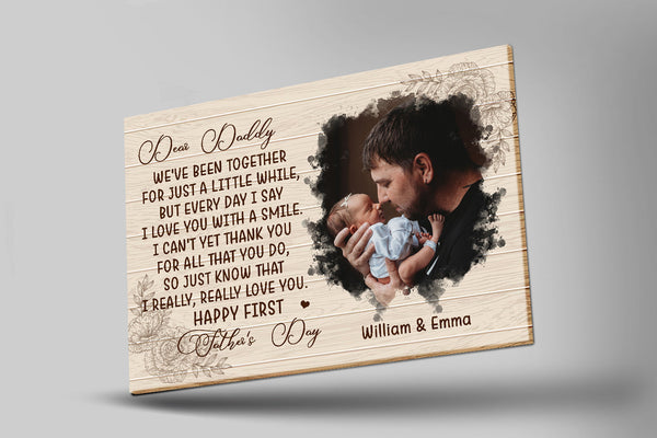 Happy First Fathers Day Personalized Canvas Gift for New Daddy 1st Time Father Gift Custom Baby Photo| N2570