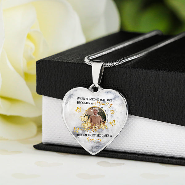 Personalized remembrance heart necklace with picture| Memorial jewelry for loss of Mom, Dad, Husband NNT08