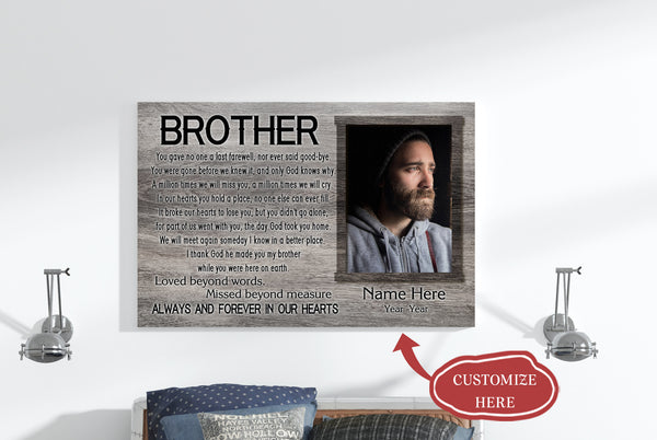 Brother Memorial Canvas - Personalized Memorial Canvas| Brother Memorial Canvas, Memorial Gift, Brother Remembrance| Sympathy, Bereavement Gift, Brother in Memory| T1072