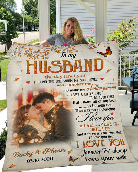 Blanket for Husband| The Day I Met You  Personalized Blanket | Soft Fleece Throw  Blanket for Loved Husband| Husband Gifts  from Wife, Birthday, Valentine’s Day Gifts  for Him BP43 Myfihu