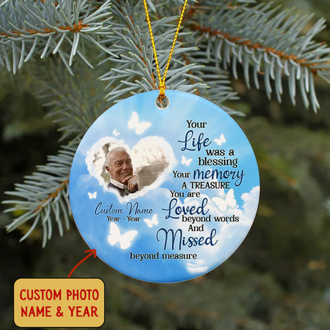 Custom Memorial Ornament - Remembering A Loved One, Christmas in Heaven, In Memory Home Decor for Loss of Father, Mother, Son, Brother| NOM34