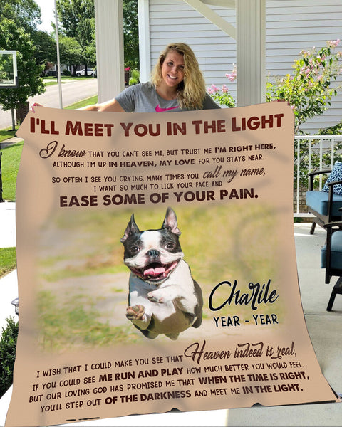 Personalized Dog Memorial Blanket| I'll Meet You In The Light Fleece Blanket Dog Loss Gift Memorial Blanket for Dog Sympathy Gift for Dog Owners Dog Memorial Gift for Pet Owners| JB278