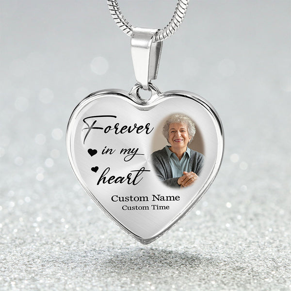 Personalized Memorial necklace with photo| Forever in my heart| Rememberance jewelry gift for loss NNT30