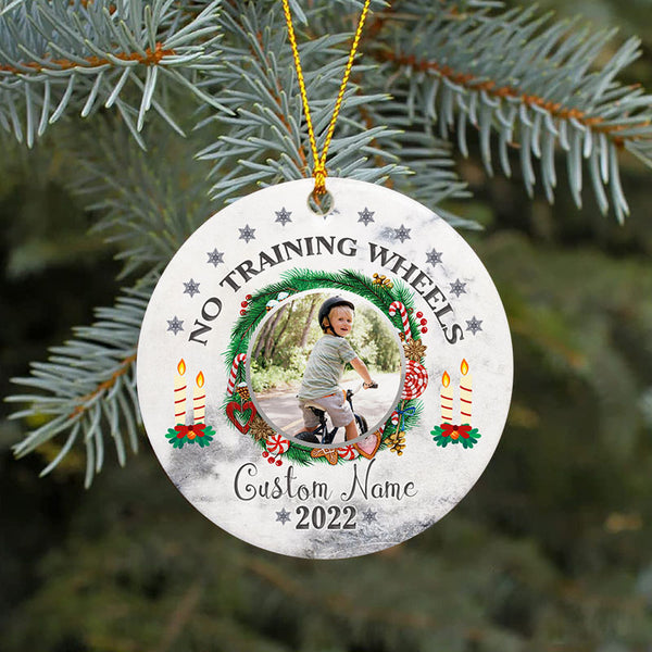 No training wheels Xmas ornament for kids, personalized biking ornament, cycling gift boys girls| ONT85