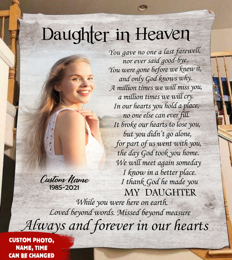 Daughter Memorial Blanket - Daughter In Heaven Personalized Daughter Remembrance Blanket Fleece Sympathy Blanket Memorial Gift for Loss of Daughter In Loving Memory of Daughter - JB272