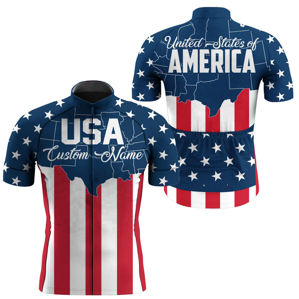 USA mens cycling jersey UPF50+ American flag cycle gear with 3 pockets full zip MTB BMX racewear| SLC146