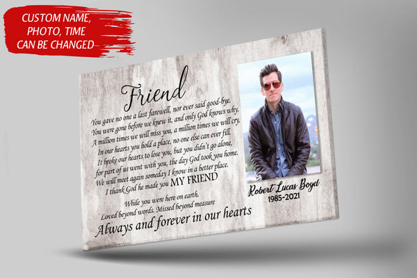 Friend Memorial Canvas - Personalized Memorial Gift for Loss of Friend Sympathy Gift In Loving Memory of Friend Remembrance Keepsake Friend Bereavement Condolence Gift - JC751