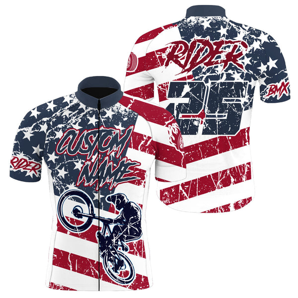 Patriotic BMX cycling jersey Cycle gear with 3 pockets Anti-UV full zip American off-road shirt| SLC76