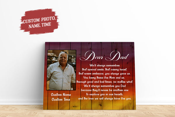 Personalized Canvas Dear Dad In Heaven| Father Memorial Gift, Sympathy Gift for Loss of Dad| JC907