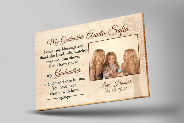 Personalized Canvas for Godmother with Picture| Sentimental Baptism Gift Christening Gift for Godmother from Godchild| Thank You Gift for Godmother| Godmother Godchild Wall Art| JC733