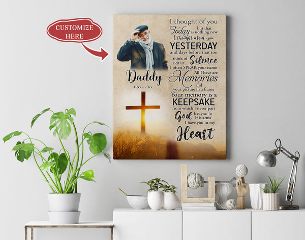 Personalized Memorial Canvas - I Thought of You Today| Christian Cross Canvas, Remembrance A Loved One in Heaven| Memorial Sympathy Gift for Loss of Mother, Father In Memory| N2416