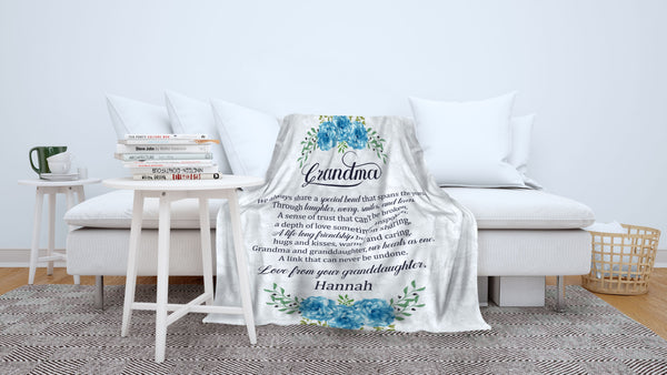 Grandma Blanket - Custom Blanket Gift for Grandma, Nana, Grandmother from Granddaughter - Blue Floral Fleece Blanket Grandma Gift for Christmas, Birthday, Thanksgiving - JB234