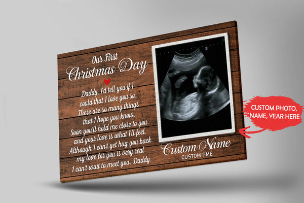 First Christmas Day for Dad Canvas - Custom Canvas New Dad Gift from Baby Bump Baby Reveal Pregnancy Announcement Gift for Daddy To Be Gift for Husband Expecting Dad Christmas - JC742